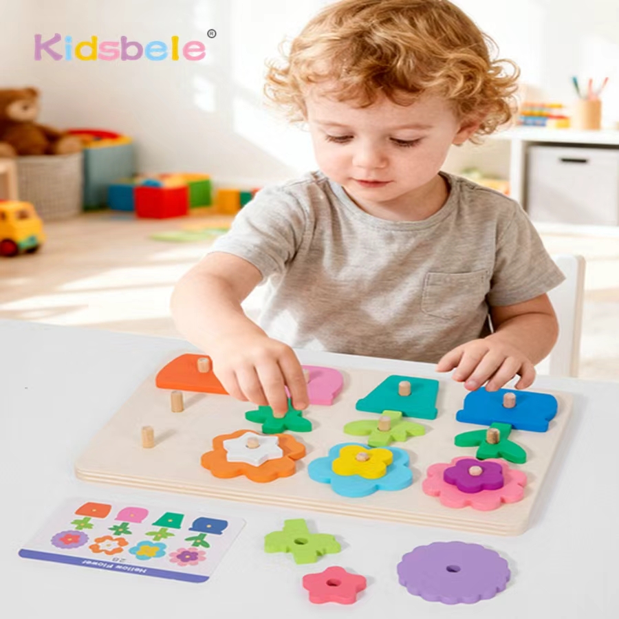 Kids Educational Game 3 - Puzzle de fleurs en bois Montessori,